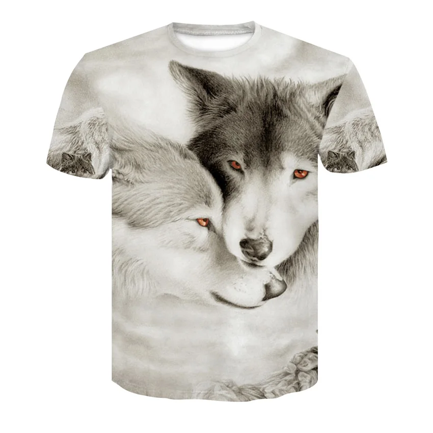 

Мужская одежда, новинка 2023, крутая футболка с 3D-принтом волка, мужские/женские летние топы с коротким рукавом, футболки, модная футболка с животными