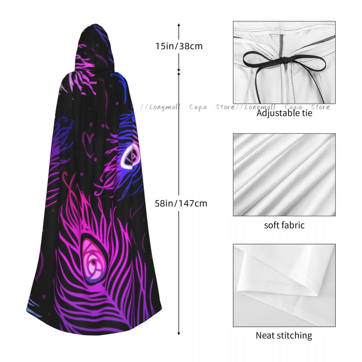 Цветная накидка ведьмы с павлиньими перьями костюм для косплея на Хэллоуин