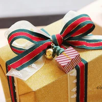 3 size red green with gold wire satin ribbon christmas decorative gift packing party wedding crafts ribbon