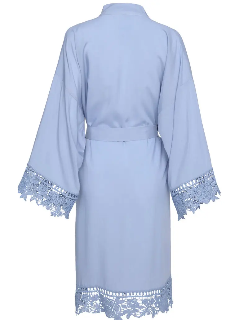 YUXINBRIDAL Dark green Rayon New Solid Cotton Kimono Robes With Lace Trim Women Wedding Bridal Robe Short Belt Bathrobe