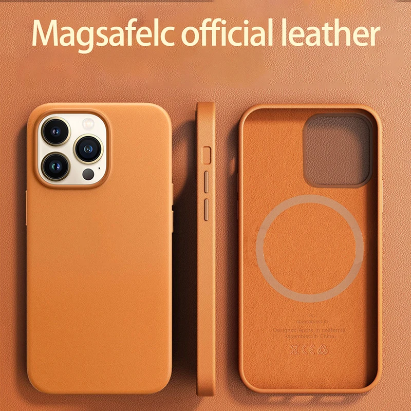 

Official Magnetic Leather Leather Case for iPhone Original iPhone 13 Pro Max Official Luxury Phone Wireless Charger Case