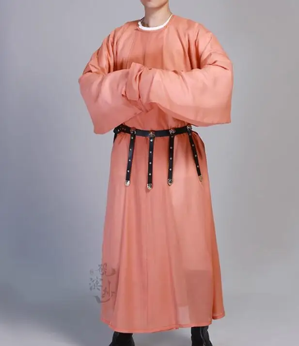 Chinese Tang Dynasty Round Neck Robe Hanfu Men Spring Vintage Thin