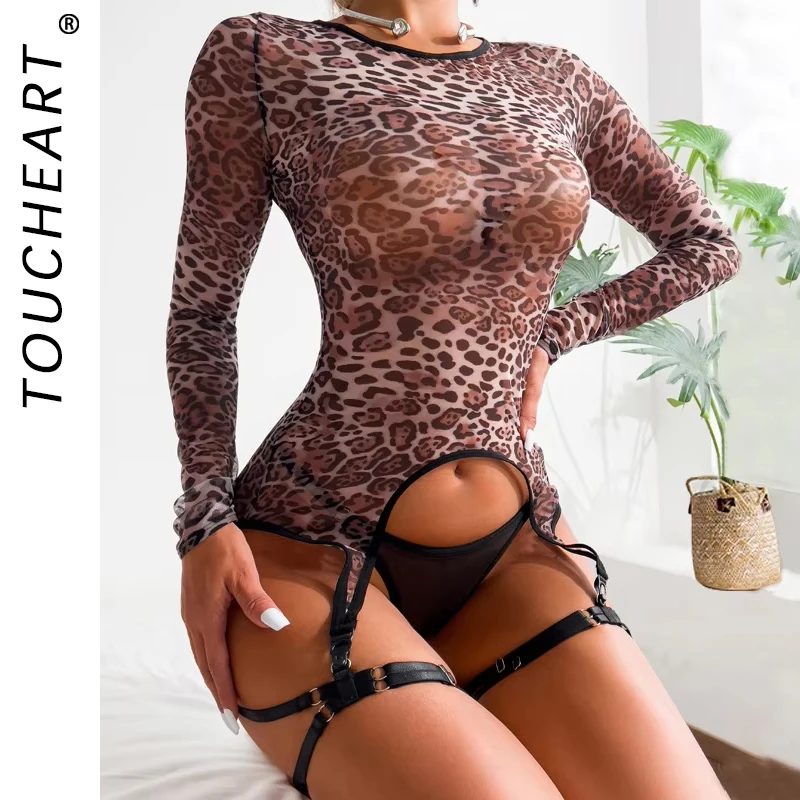 Toucheart сетчатое нижнее белье с леопардовым принтом для женщин сексуальный
