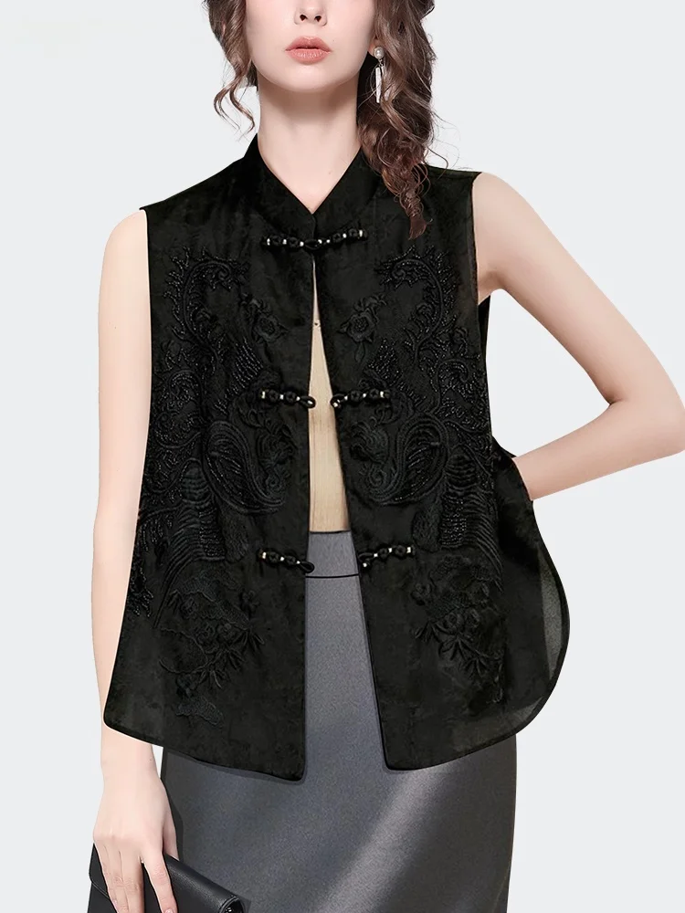 Новый китайский жилет с тяжелой вышивкой верхняя куртка без рукавов женский