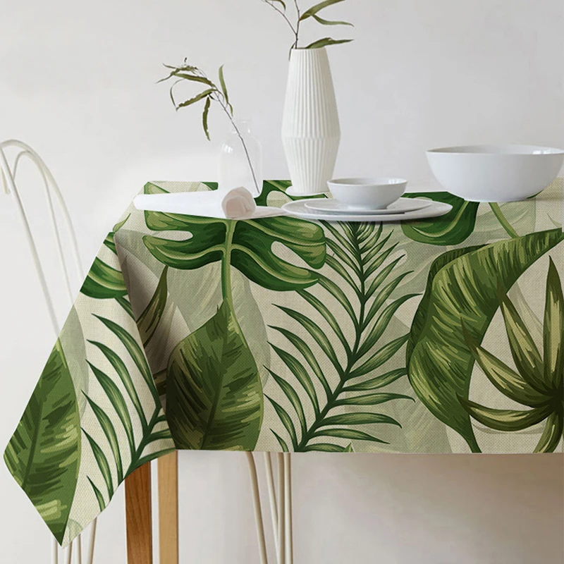 

Nordic style tropical green leaf pattern waterproof rectangular tablecloth home kitchen hotel picnic table table decoration tabl