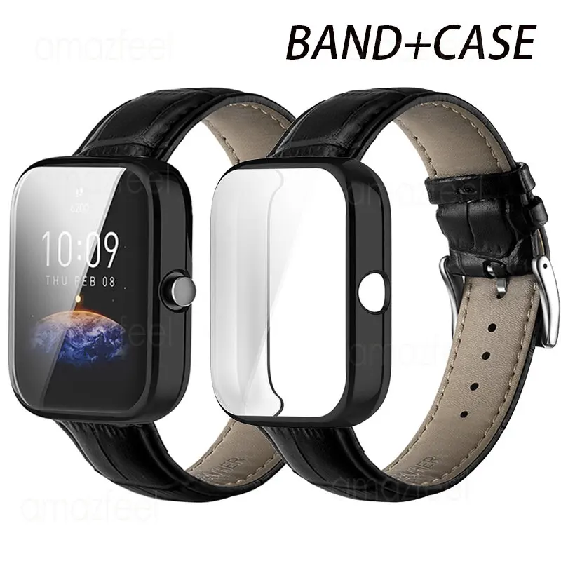 

Leather Strap For Amazfit bip 3 Pro Soft TPU Full Cover Case Protector For amazfit bip 3 Watch Band Protective Frame Bracelets