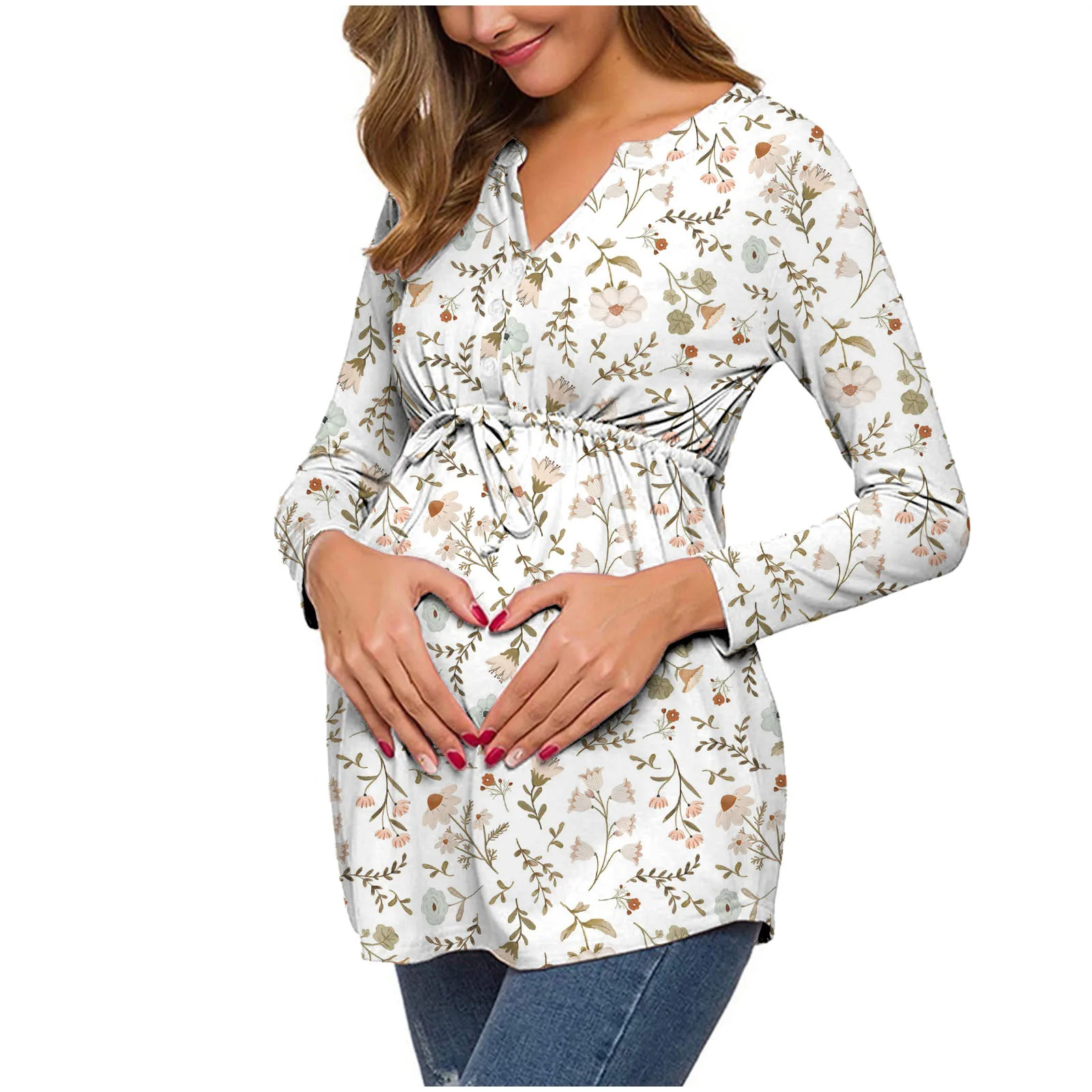 Long Sleeve Maternity Shirt for Leggings Cotton Casual Loose Pregnancy V-Neck Top Wrap Blouse Outdoor Nursing T-shirt Clothes