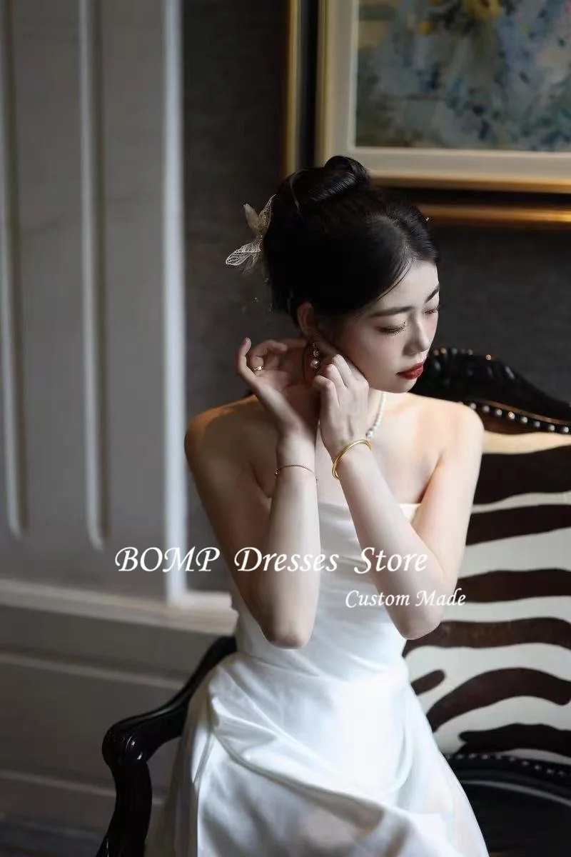BOMP Атласные свадебные платья трапециевидной формы без бретелек для фотосессии
