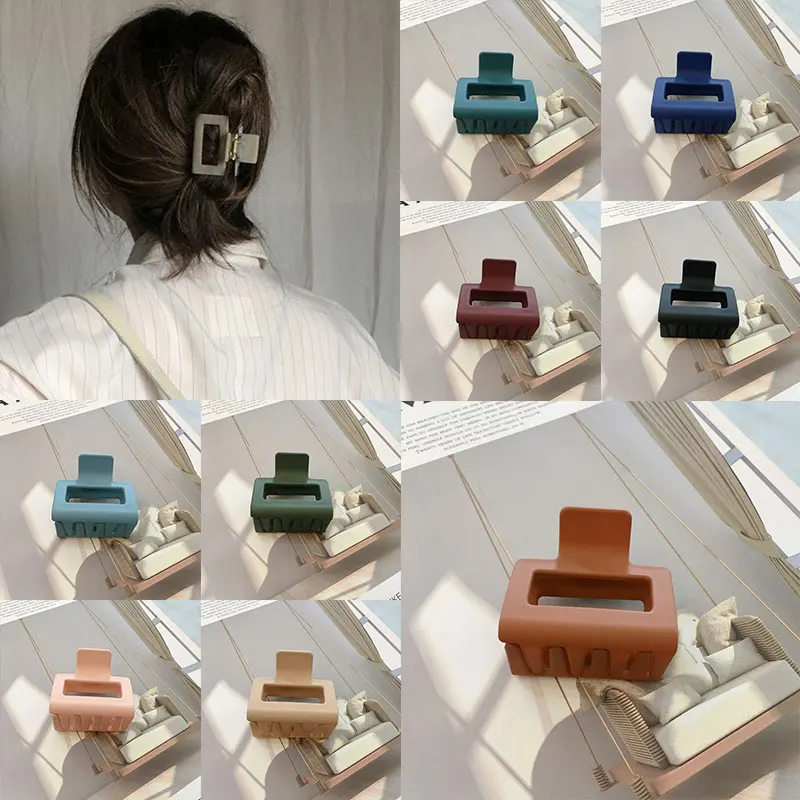 

5 cm Matte Resin Hair Clips Geometric Square Hollow Shark Hair Clip Women Girls Solid Color Frosted Barrettes Hair Accessories