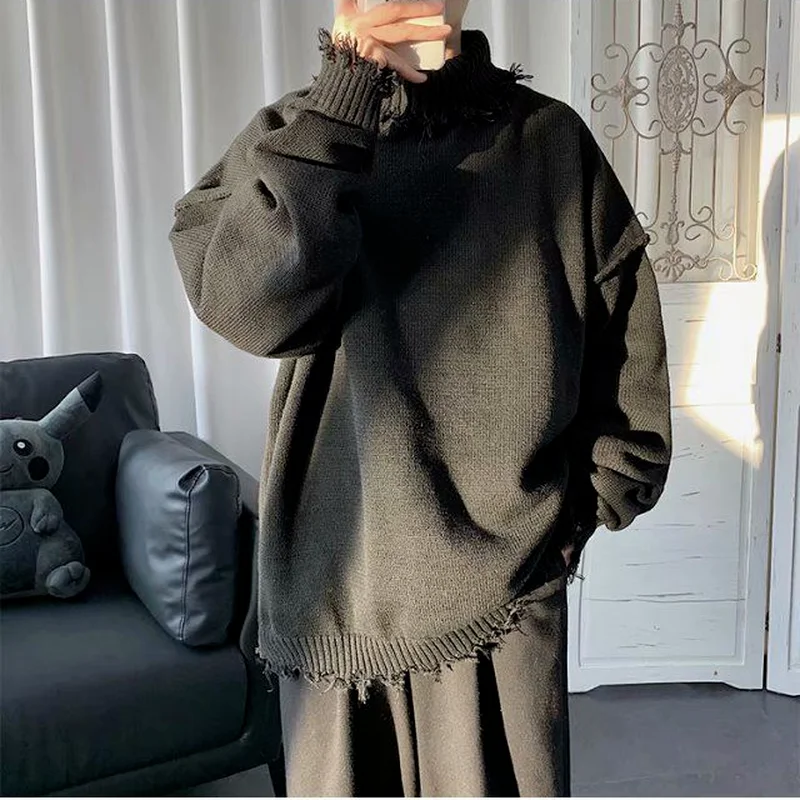 Женский свитер оверсайз в стиле Харадзюку бежевый винтажный джемпер с высоким