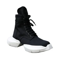 rmk owews mens womens high quality leather horseshoe catwalk high top thick soled boots increase mid tube heel side zipper