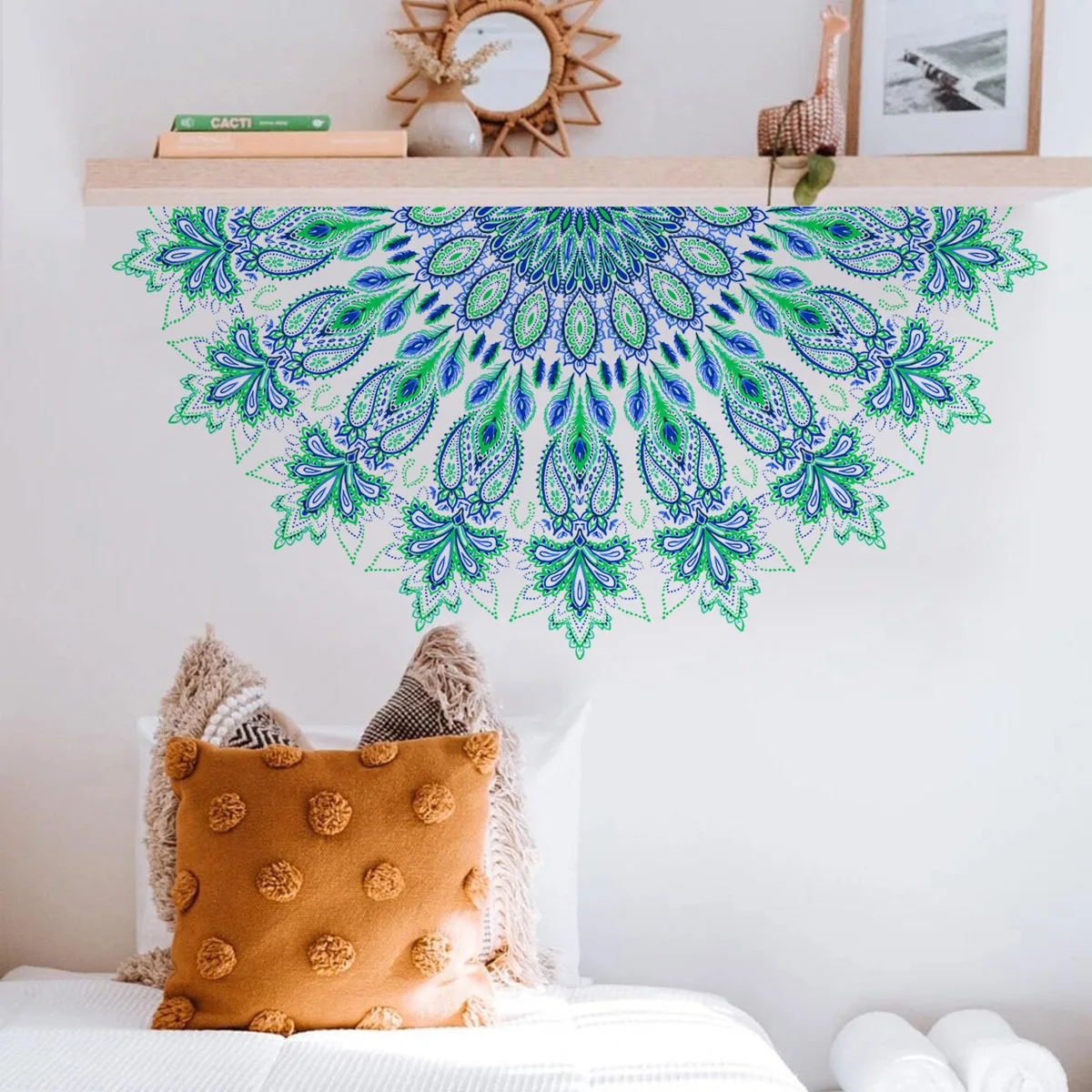 

DIY Headboard Decor Blue Lotus Flower Mandala Flower Decal Half Mandala Wall Vinyl Sticker Bedroom Indian Yoga Vinyl Boho Decal