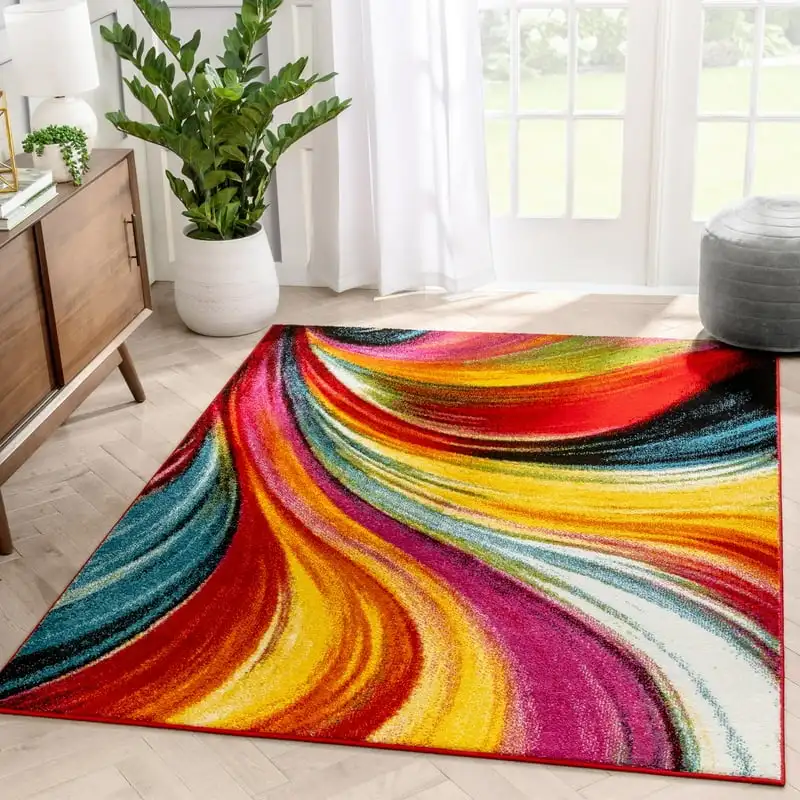 

Abstract Modern Area Rugs, Red