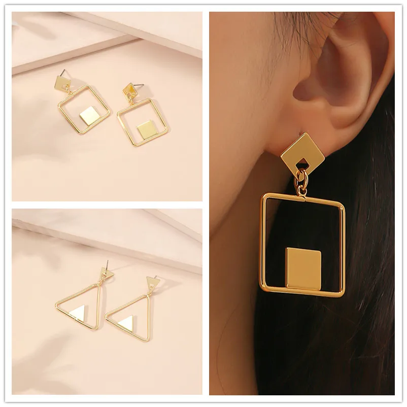 

Timlee E091 New Popular Hollow Out Geometry Square Round Triangle Imitation Pearl Alloy Drop Earring Simple Jewelry Wholesale