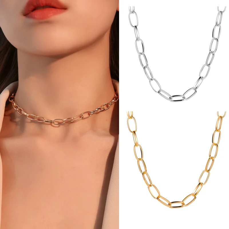 

Hot selling new fashion thick chain necklace women personality versatile punk style short simple clavicle chain