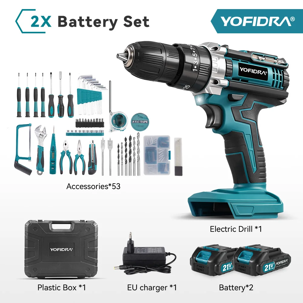 

Аккумуляторная ударная дрель-шуруповерт YOFIDRA 60N.M 25+3