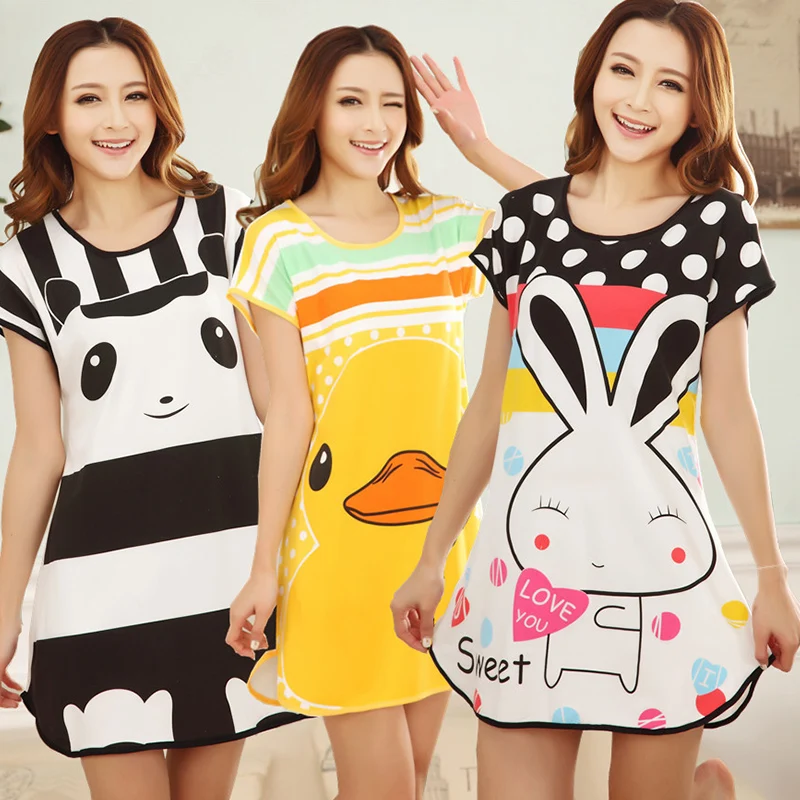 

Summer Cute Cartoon Women Sleepwear Leisure Short Sleeve Printing Nightdress Women's Nightgown Sleepwear Night Dress
