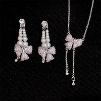 natural pearl beads pink zircon butterfly drop earrings for teens women boho light luxury sweet cool girl earring female jewelry