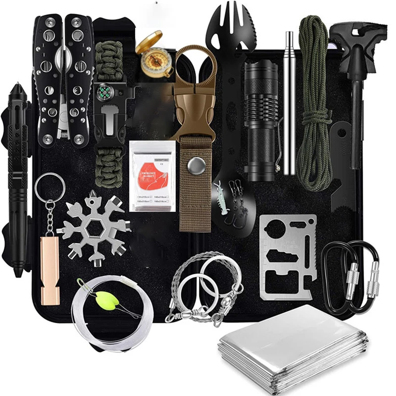 

Camping Kit Survival Gear and Equipment Kit 32 in 1 Cool Gadgets Gift for Him Boyfriend Boys Emergency Outdoor Tactical Fishing