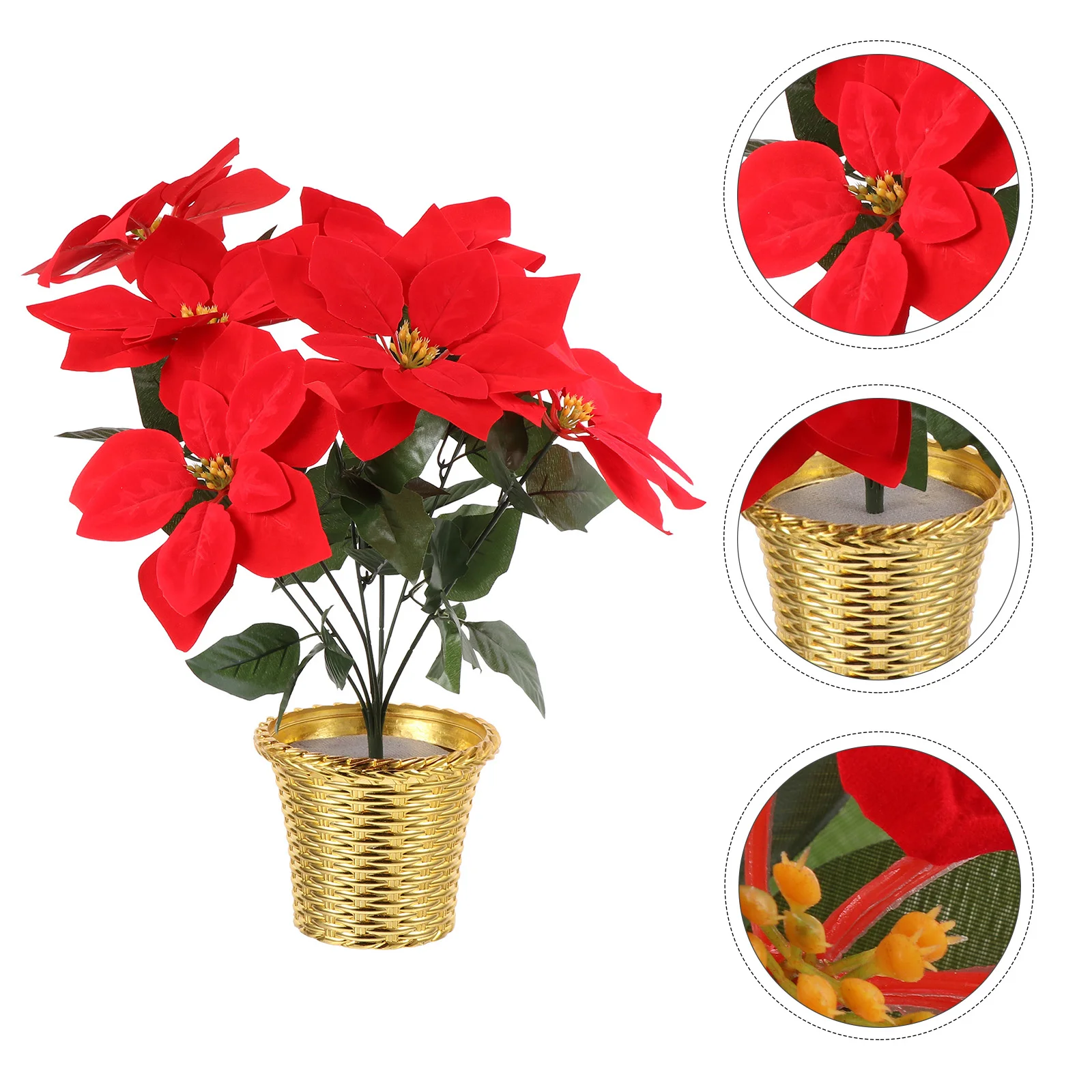 

Christmas Decoration Flowers Artificial Fake Poinsettia Potted Safflower Cloth Ornament