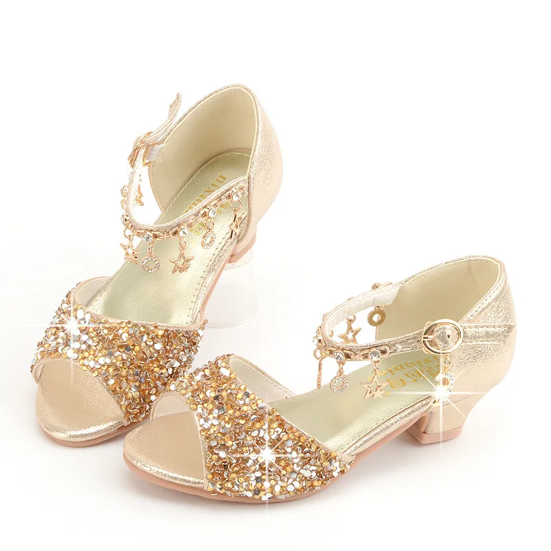 

Summer Children's Girls Rhinestones Sandals Crystal High Heels Sequined Open Toes Princess Shoes Fashion Kids Sandals