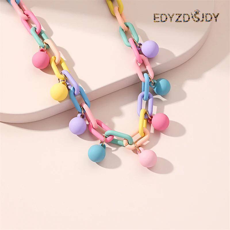

New Arrival Women Handmade Candy Colors The Chain Ball Pendants Necklace Beach Style All-match All-match Clavicle Chain Jewelry