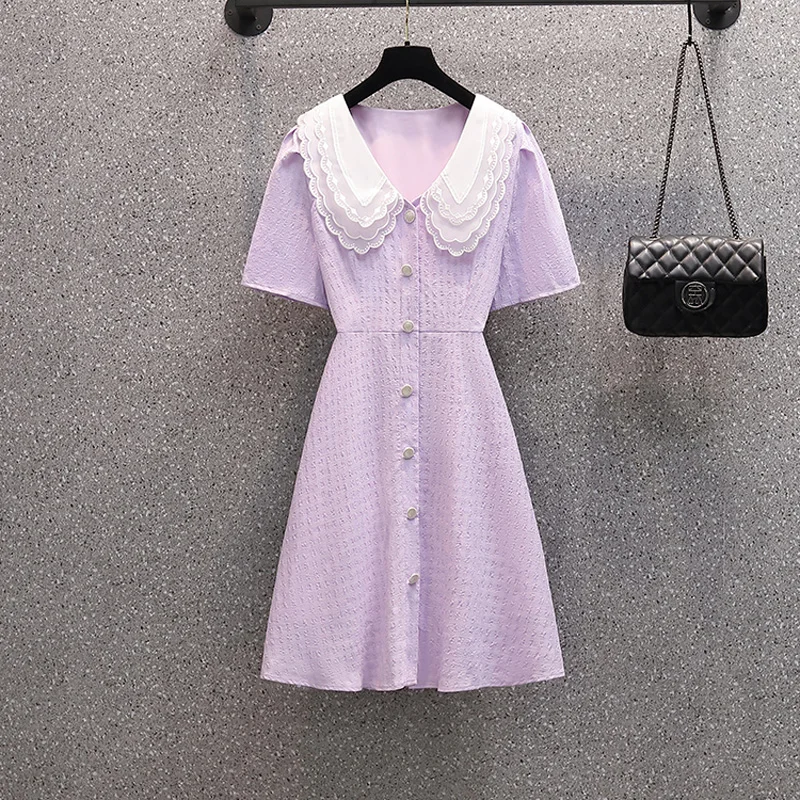 Женское длинное платье средней длины Элегантное летнее с кукольным воротником и