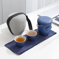 black pottery travel tea set a set of kung fu teacups portable ceramic crack cups practical handy gifts