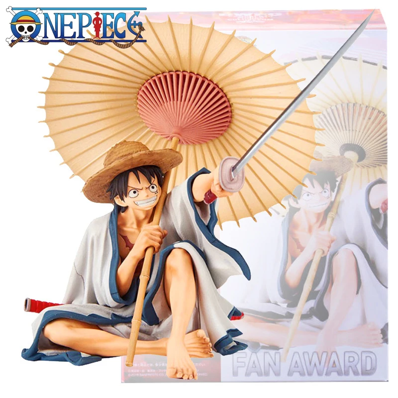 

13cm One Piece Monkey D Luffy Anime Figure Umbrella Sitting Position Statue Car Ornaments PVC Action Figurine Model Toys Doll