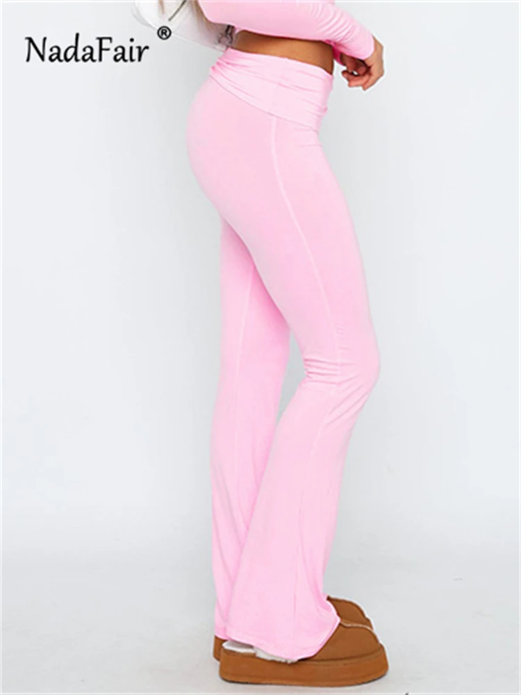 

Nadafair женские брюки с высокой талией, расклешенные ноги, обтягивающие леггинсы, Осень-зима 2023, Модные Повседневные базовые уличные однотонные
