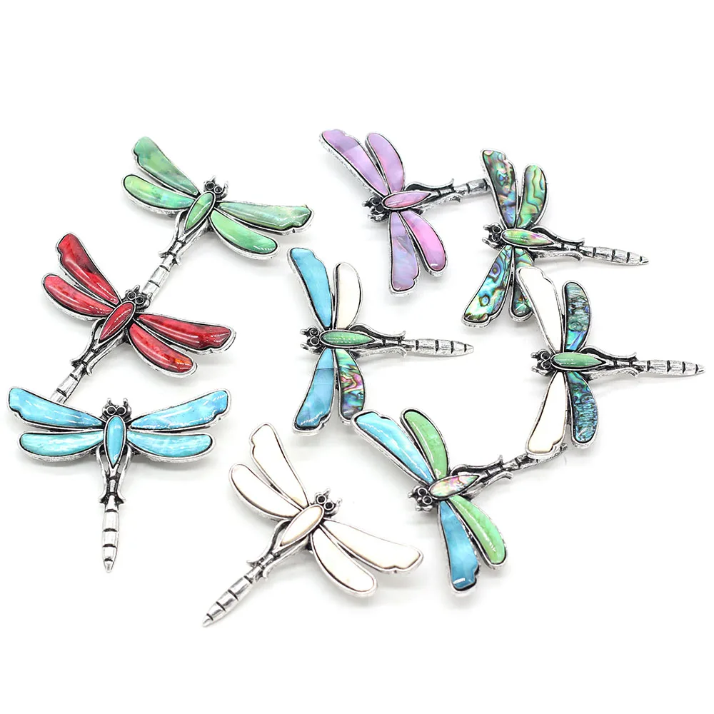 

Natural Shell Brooch Pendant Dragonfly Cartoon Animal Shape Abalone White Blue Green Shell for DIY Women Necklace Jewelry Gift