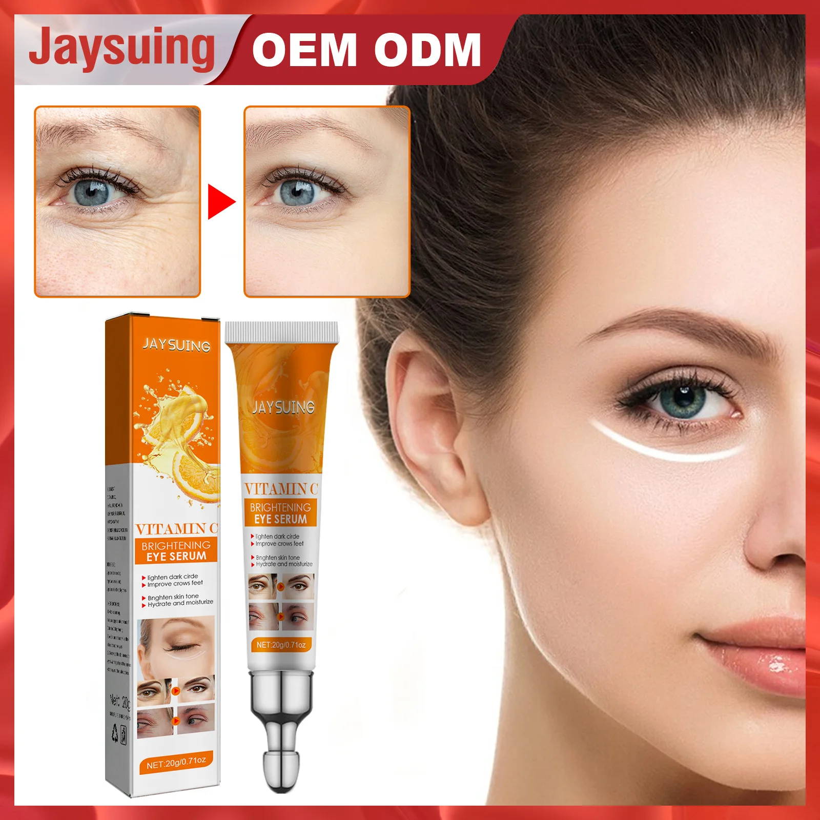 

Jaysuing Vitamin C Remove Dark Circles Eye Serum Bags Lift Firm Brightening Cream Hyaluronic Acid Anti-Wrinkle Massage Eyes Care