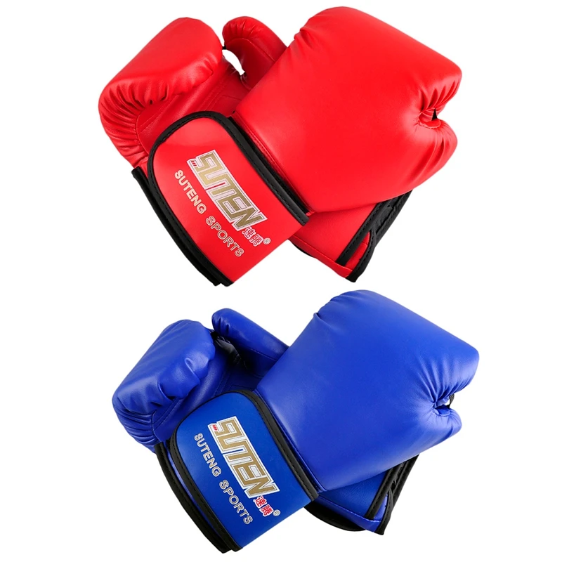 

ELOS-SUTENG 2 Pair PU Leather Sport Training Equipment Boxing Gloves, 1 Pair Red & 1 Pair Blue