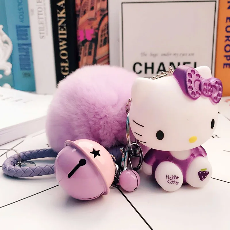Sanrio-Llavero de Hello Kitty Y2k, bonito llavero Kawaii de Hello Kitty Things, Bola de piel de conejo de felpa, adornos de bolsa, regalos de joyería