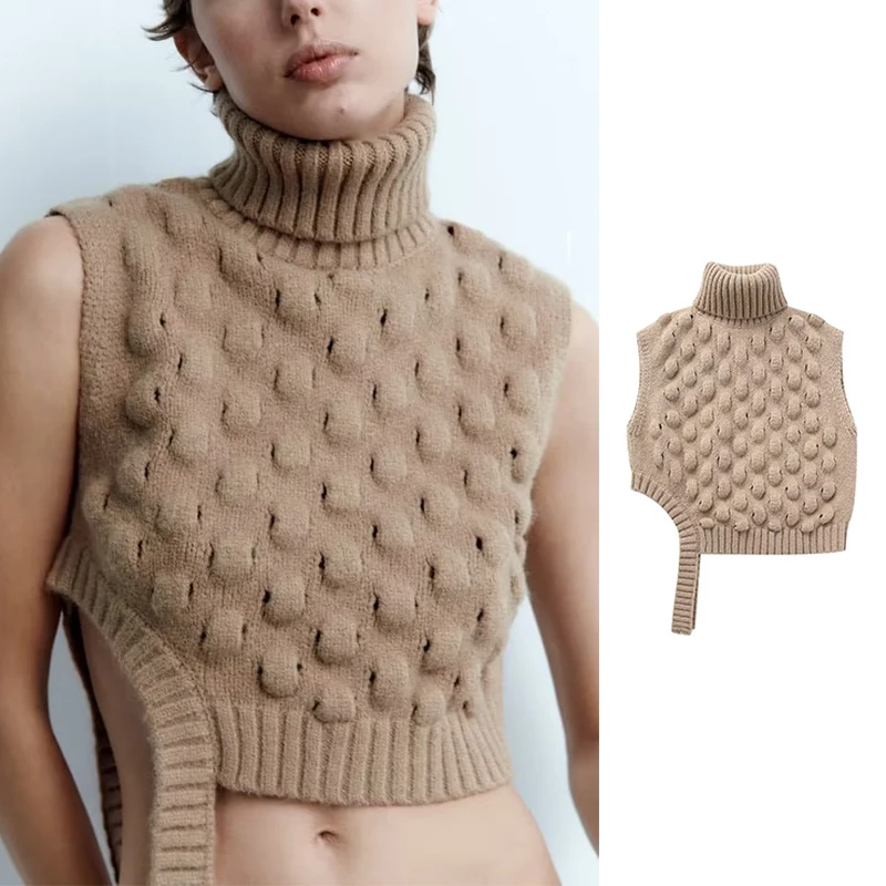 

Осенний женский укороченный вязаный жилет TRAF 2023, женский теплый свитер без рукавов, Жилеты для женщин, уличная одежда Y2K, пуловер, топы