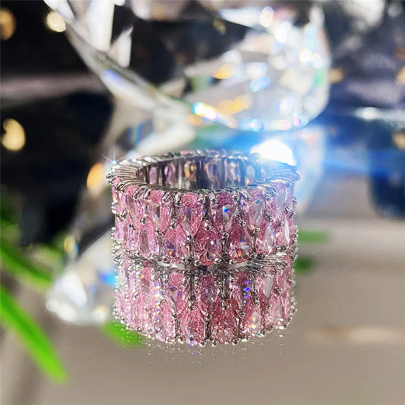 

New 2021 Trend Wedding Bands Rings for Women Blue/Green/Pink Teardrop CZ High Quality Silver Color Rings Statement Jewelry