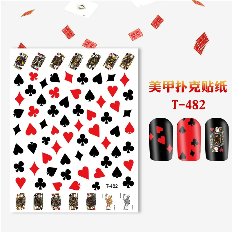 

3D Poker Design Nail Art Stickers Playing Cards Nail Adhesive Decorations Spades Red Hearts Nail Decals Cute Nail Designs
