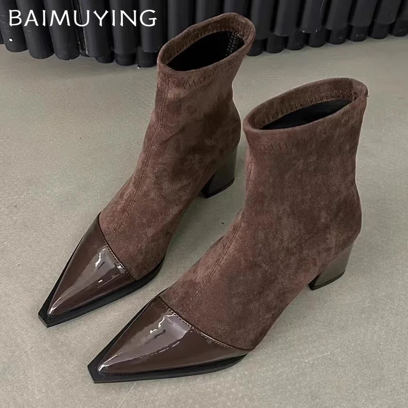 Женские ботильоны с острым носком пикантные дизайнерские замшевые зимние туфли