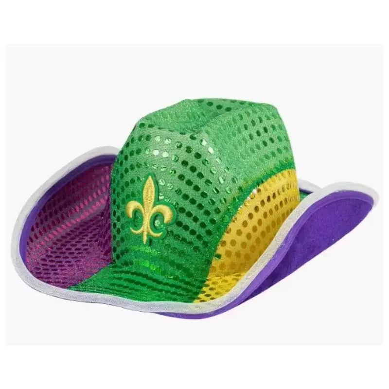 Взрослый ковбойская шляпа с блестками фиолетового зеленого и золотого цвета