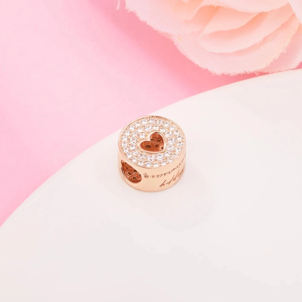 

Rose Pave Heart Anniversary Charm Authentic 925 Sterling Silver Jewelry DIY Jewelry For Woman Charms For Jewelry Making Beads