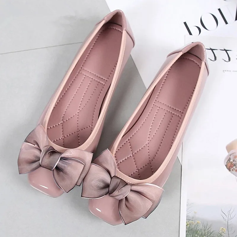 

Fashion Pointed Toe Women Flats Shoes Bow Women Shoes Patent Leather Casual Single Summer Ballerina Shallow Mouth Shoes