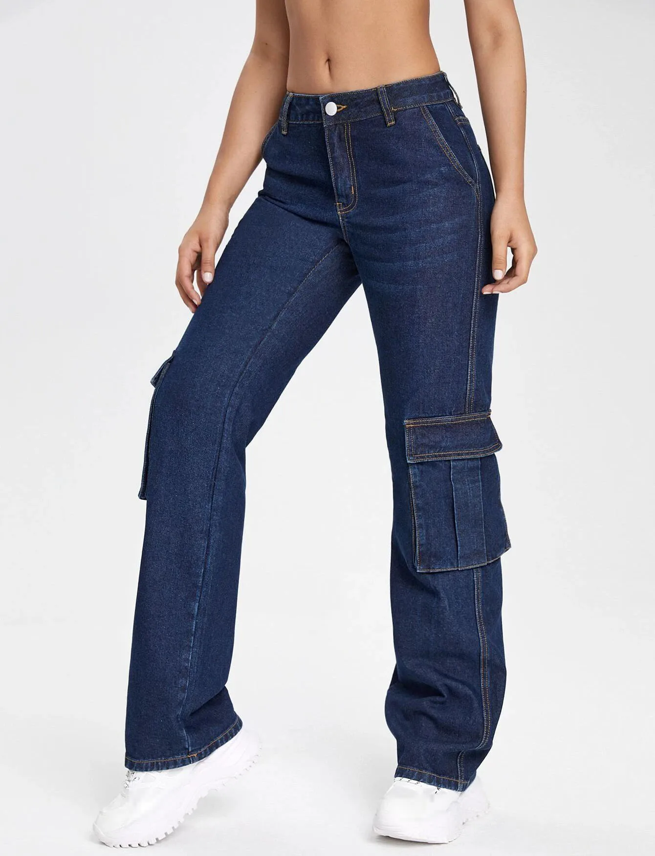 Women's Denim Pants New Fashion Trend Jeans Pockets Workwear Denim Straight Pants Female