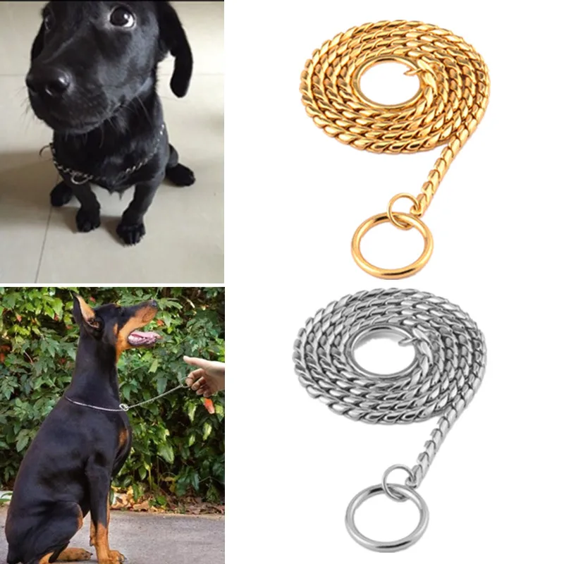 

2 Colors Stainless Steel 2 Sizes Outdoor Home Snake Chain Adjustable Strong Dog Leash Choker Collars Dog Accessories