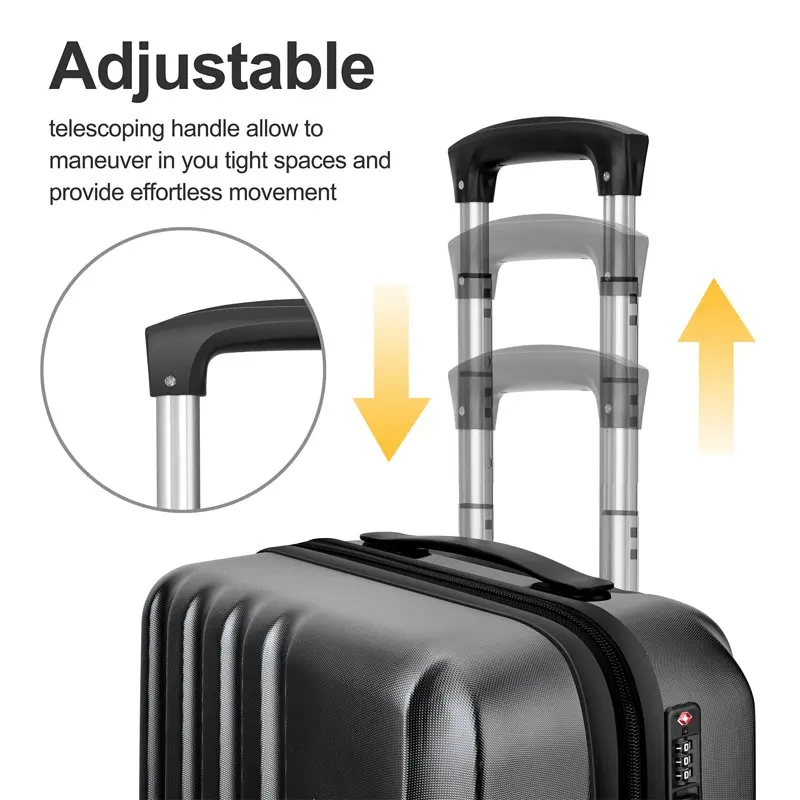 20 Inch Hardside Luggage, Suitcase with Spinner Wheels Built-In TSA Lock, 33L Capacity Checked Luggage Carry On, Black