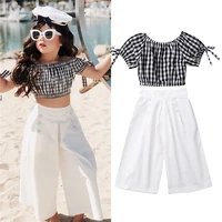 baby girls outfit set girls summer new plaid short sleeved shirt wide leg trousers two piece suit childrens suit