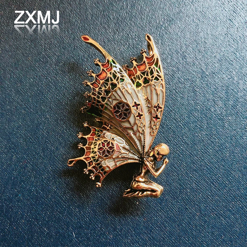 

ZXMJ Fashion Enamel Pins For Women Angel's Prayer Brooch Drip Oil Butterfly Brooch Alloy Painted Coat All-match Accessories