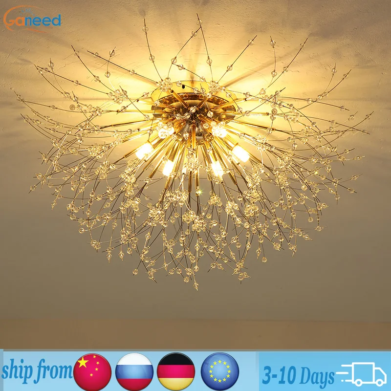 

Ganeed фейерверк, Современная искусственная кристальная потолочная лампа, лампа 6 G9 Chrome 4000K, потолочная лампа для спальни, гостиной