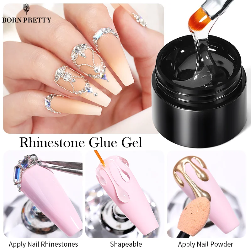 

BORN PRETTY Rhinestones Glue Gel Nail Polish 5g For False Nails Glitter Power Jewelry Decorations Sticky Gel Adhensive Manicure