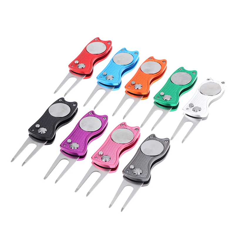 

Folding Golf Divot Repair Fork Pitch Groove Remover Pitchfork Switchblade Tool