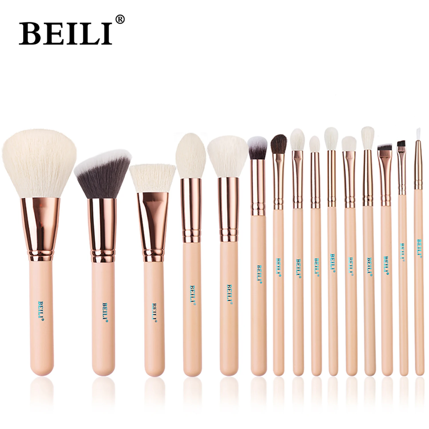 Набор кистей для макияжа BEILI 15 шт. розовый/розовое золото профессиональная пудра